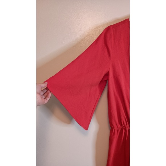Umgee Red Scallop Wrap Romper Bell Sleeve‎ Elastic Waist Boho Chic Size Small - Picture 4 of 15